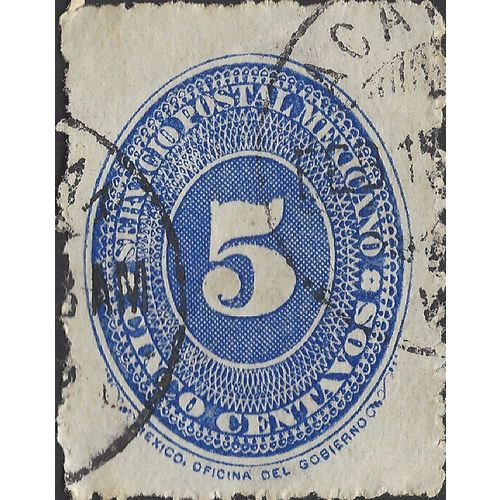 MEXICO, Number in Oval, blue 1890, 5c