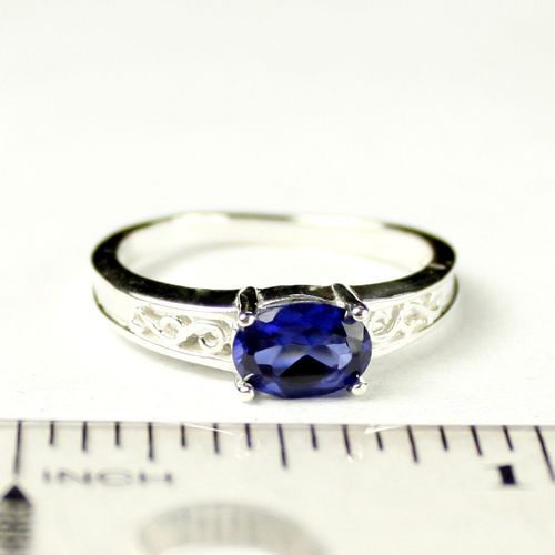 Created Blue Sapphire, 925 Sterling Silver Ladies Ring, SR362