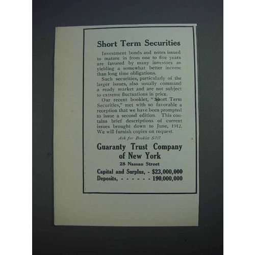 1912 Guaranty Trust Company of New York Ad - Securities