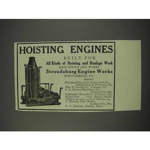1910 Stroudsburg Engine Works Ad - Hoisting Engines