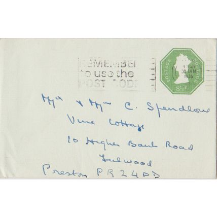 GB 1976 cover 8 and half p to Preston with Remember to Use the Postcode slogan