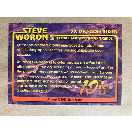 Steve Woron's Female Fantasy Base trading card # 59 Dragon Rider (A) 1993 art
