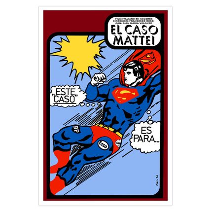 Movie Poster.SUPERMAN.italian art film.Rare Comic.Lichtenstein like.Room decor.