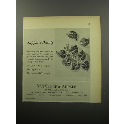 1951 Van Cleef & Arpels Jewelry Ad - Sapphire Beauty