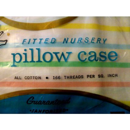 VERY RARE NOS KENTSHIRE SANFORIZED FITTED STRIPED NURSERY PILLOWCASE CIRCA 1954