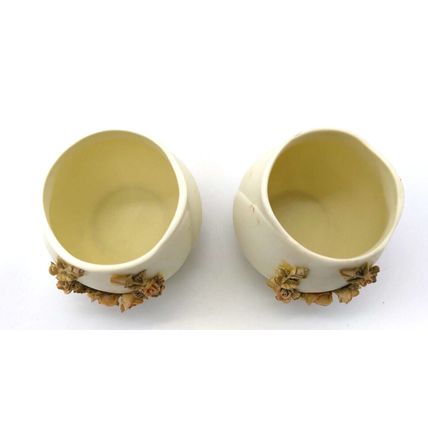 (2)Rose Shaped Small Vase/Vessel - Bone, off white color. Floral Wreath on front