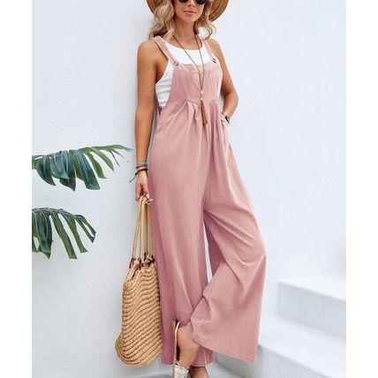 Women Long Bib Pants Overalls Casual Loose Rompers Jumpsuits With Pockets