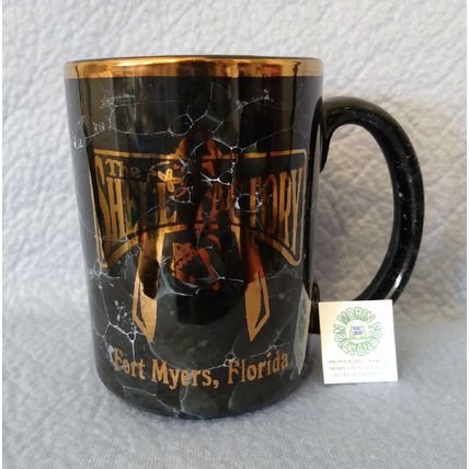 SHELL FACTORY FORT MYERS FLORIDA BLACK MARBLE-STYLE COFFEE MUG with GOLD LOGO