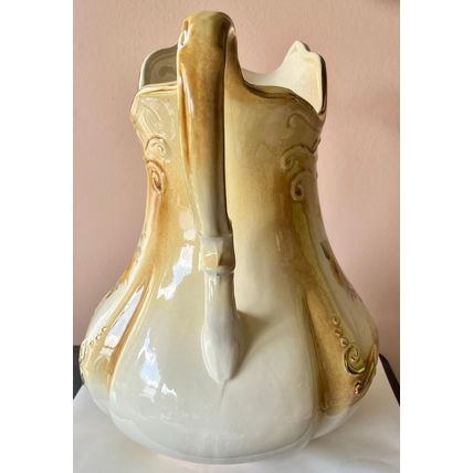 1890 English ironstone pitcher white with yellow - Anitque #400