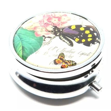 Black & Yellow Butterfly & Flowers 1.5 CM Pill Box Carte Postal Ladies Gift