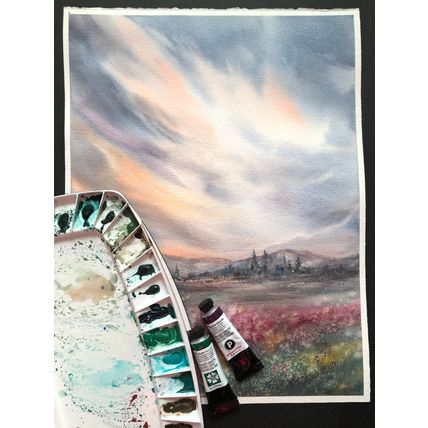 Field Painting Watercolor Original