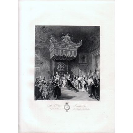 THRONE INVESTITURE 1876 Sir John Gilbert - Henry Melville ANTIQUE ENGRAVING