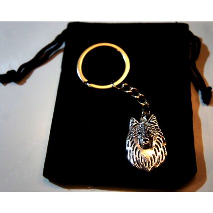 WOLF DOG KEY RING WITH KEY CHAIN & VELVET GIFT BAG