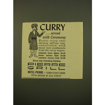 1961 Pierre Grill Restaurant at Hotel Pierre Ad - Curry served with Ceremony