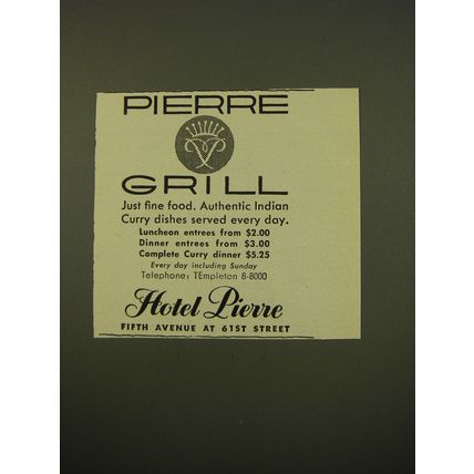 1961 Pierre Grill Restaurant Advertisement - Hotel Pierre