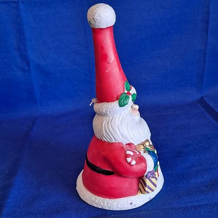 VintageChristmas SANTA CLAUS BELL Figurine Ceramic Gifts Wreat Holly Berry 6 1/8