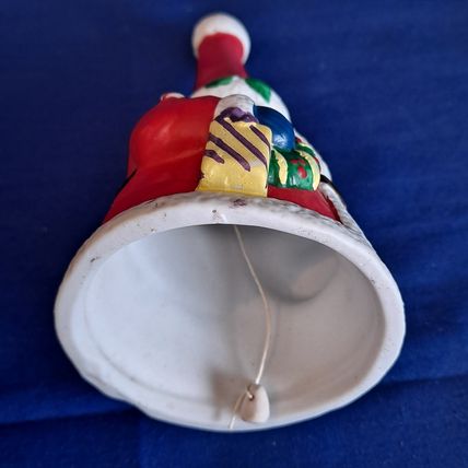 VintageChristmas SANTA CLAUS BELL Figurine Ceramic Gifts Wreat Holly Berry 6 1/8