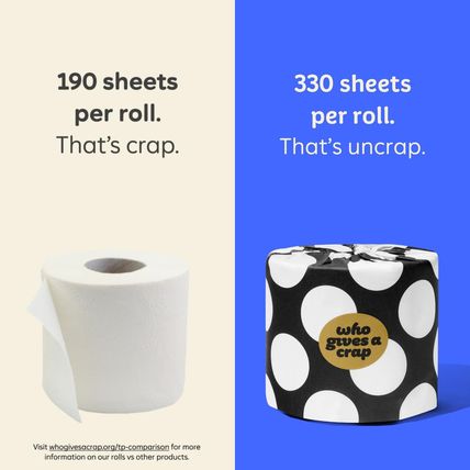 Who Gives a Crap 100% Bamboo Toilet Paper, 24 Rolls, 3 Ply, 330 Sheets, Long, St