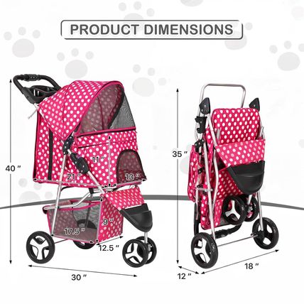 Monibloom 3 Wheels Pet Dog Cat Stroller for Small Medium Dogs Cats, Foldable Jog