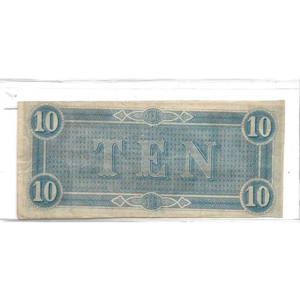 1864 US Confederate $10.00 Bill XF/AU