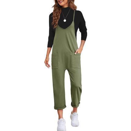 Green Pocketed Adjustable Spaghetti Strap Straight Leg Jumpsuit