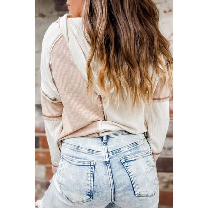 Multicolor Colorblock Seamed Ribbed Henley Hoodie