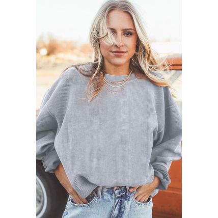 Light Grey Ribbed Corded Oversized Sweatshirt