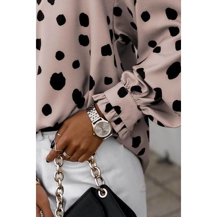 Pink Button Frill Cuffs Oversize Puff Sleeve Blouse