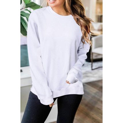 White Plain Crew Neck Pullover Sweatshirt