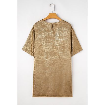 Gold Metallic Luster Crewneck Mini T-Shirt Dress