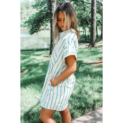 Mint Green St Patricks Striped Wide Short Sleeve Shift Mini Shirt Dress