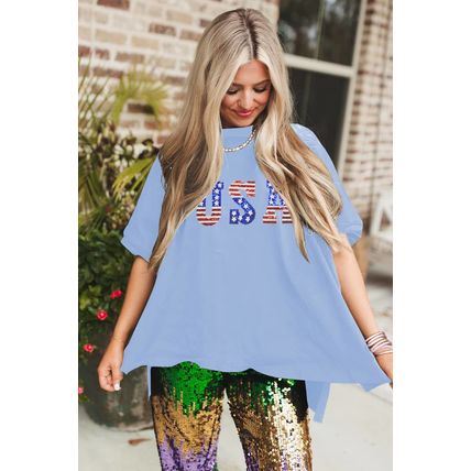 Myosotis USA Patched Drop Sleeve Crewneck T Shirt