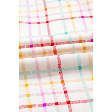 White Plaid Flutter Sleeve Colorblock Ric Rac Split V Neck Blouse
