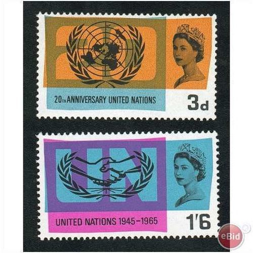 GB stamps 1965 - SG 681-682 - 20th Anniv of United Nations MNH (ord)