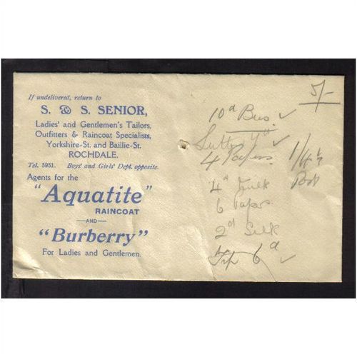 S & S SENIOR LTD, YORKSHIRE ST, ROCHDALE, "ENVELOPE"5/-