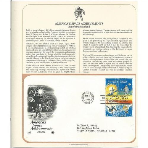 AMERICA'S SPACE ACHIEVEMENTS : Mankind ' OFFICIAL FIRST DAY of ISSUE ' (1981)