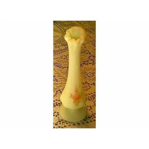 GORGEOUS ANTIQUE FENTON CUSTARD SATIN PINK BLOSSOM 7 1/2" DELICATE BUD VASE