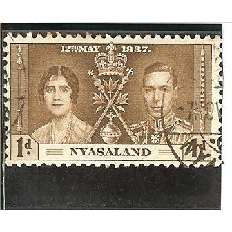 Nyasaland KGVI 1937 Coronation 1d Brown Used SG 128 Sc 52 CD 302 postage stamp