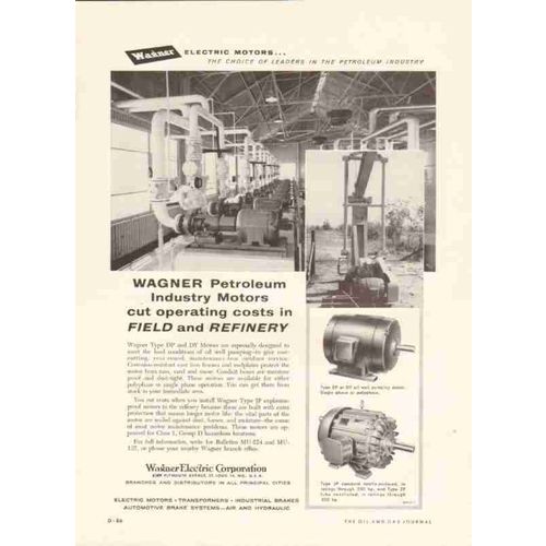 wagner electric corp 1959 refinery petroleum industry motor vintage ad