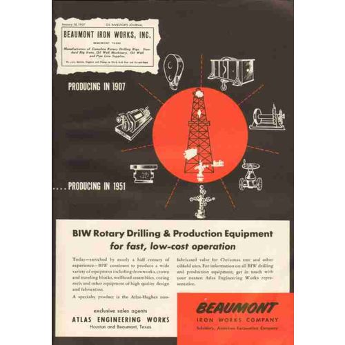 beaumont iron works co 1951 atlas oil gas rotary drilling vintage ad