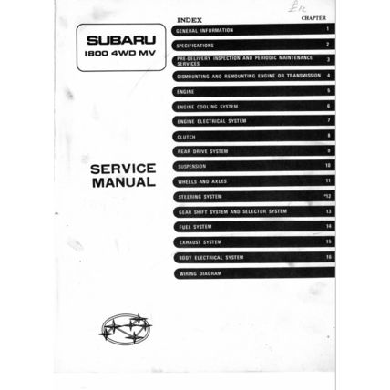 Subaru 1800 4WD MV Engine And Body Service Manual Supplement 80 G119DEA Reprint