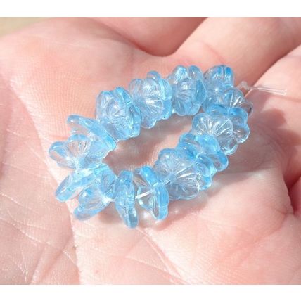Sky Blue Glass Flower Beads 9mm 20 Pieces Etched Center bd009