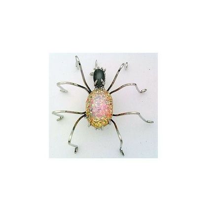 Vintage Opal Glass Spider Stainless Wire Wrap Pin Brooch 14