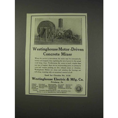 1910 Westinghouse Motor-Driven Concrete Mixer Ad