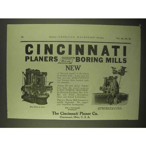 1922 Cincinnati Planers and Boring Mills Ad