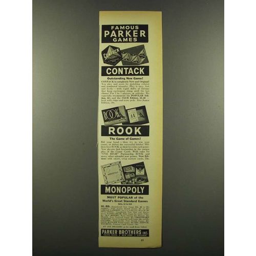 1940 Parker Brothers Games Ad - Contack, Rook, Monopoly