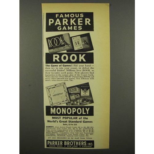 1940 Parker Brothers Games Ad - Rook, Monopoly
