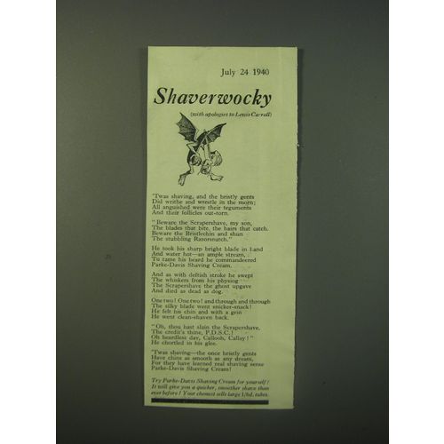1940 Parke-Davis Shaving Cream Ad - Shaverwocky
