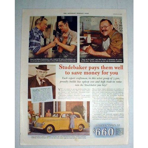 1940 Studebaker Champion Club Sedan Car Ad - Save Money