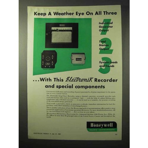 1950 Honeywell Electronik Recorder Ad - Weather Eye